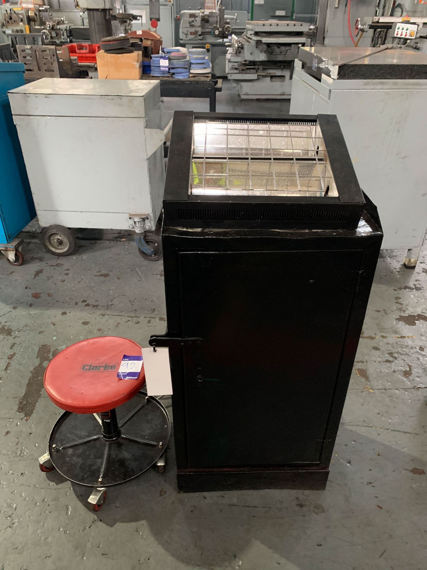 Clarke Mobile Stool with Steel Tool Cabinet and Heater.