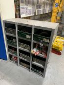 Steel Pigeon Hole Storage Unit containing Machine Spares and Consumables.