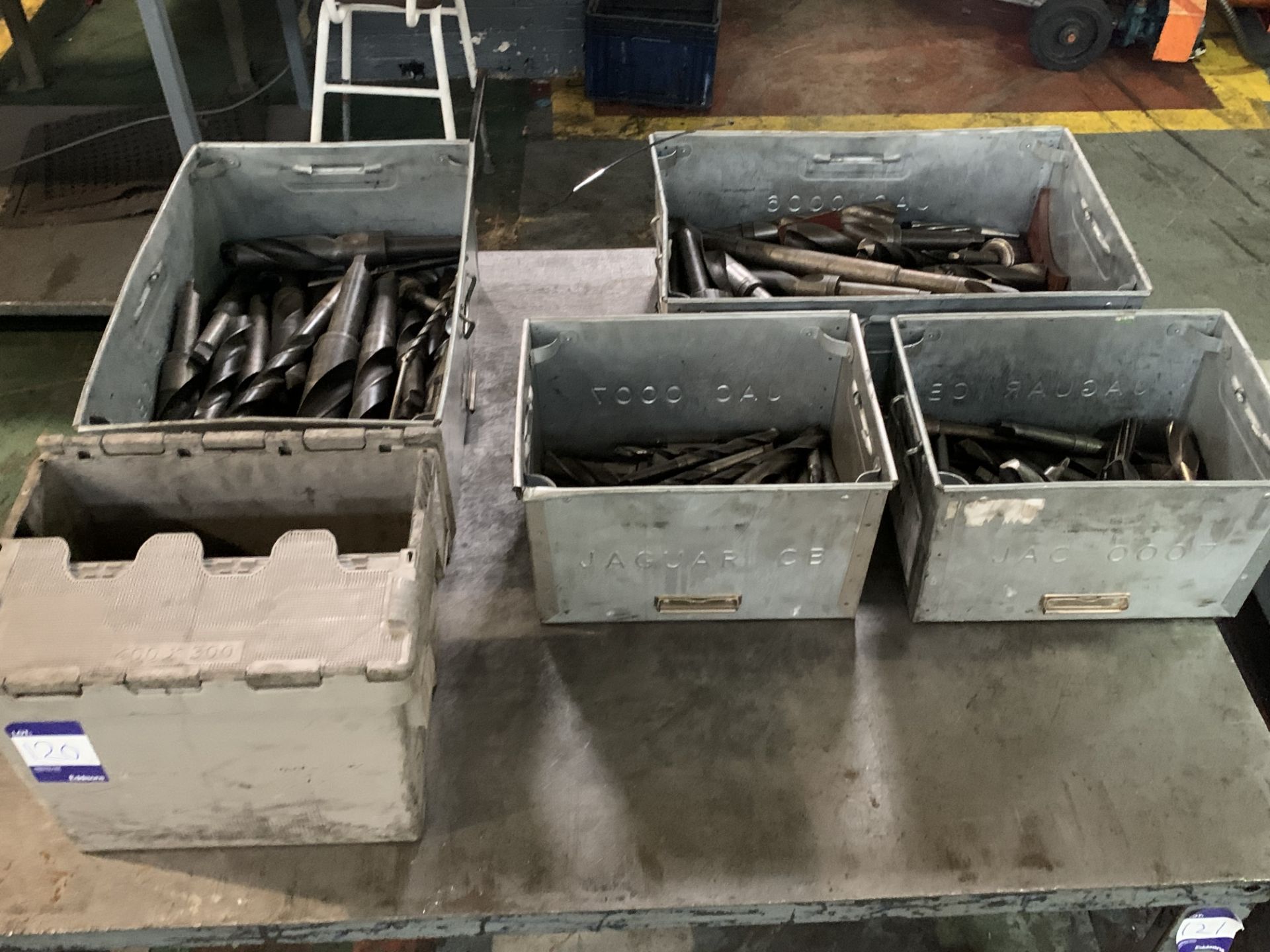 Quantity of Various Sized Drills in 5x Bins.