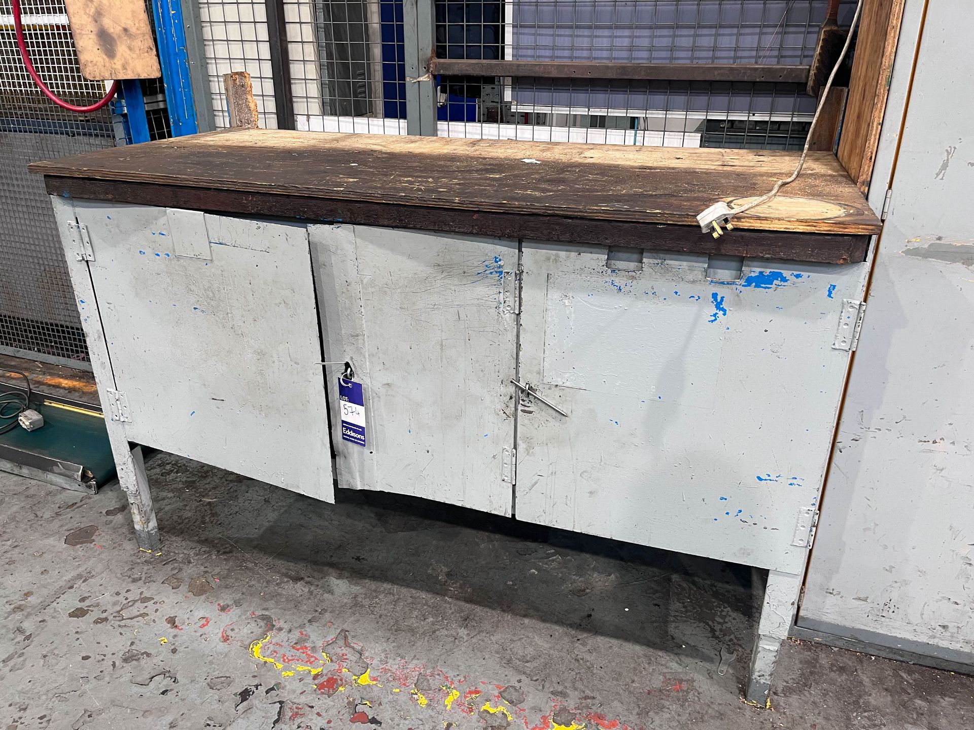 2x Metal Engineering Workbenches and a Tall Four Shelf Cabinet - Image 4 of 4