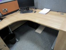 4 limed oak effect radius desks 1600mm x 1200mm, Desk only, drawers, pedestals and privacy screen