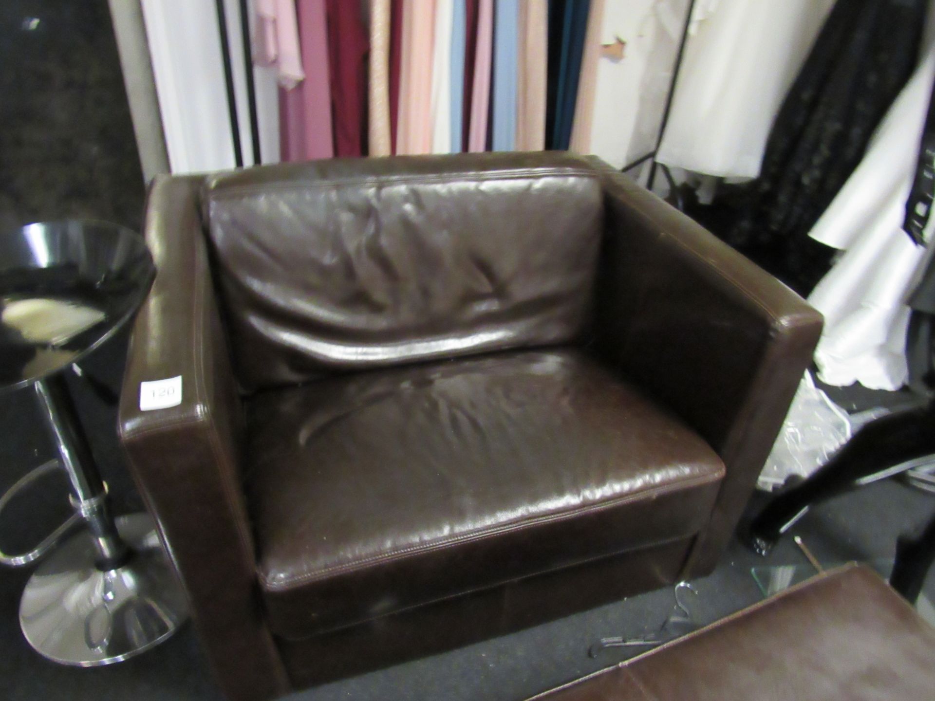 Leather effect Sofa and foot stool - Image 2 of 3