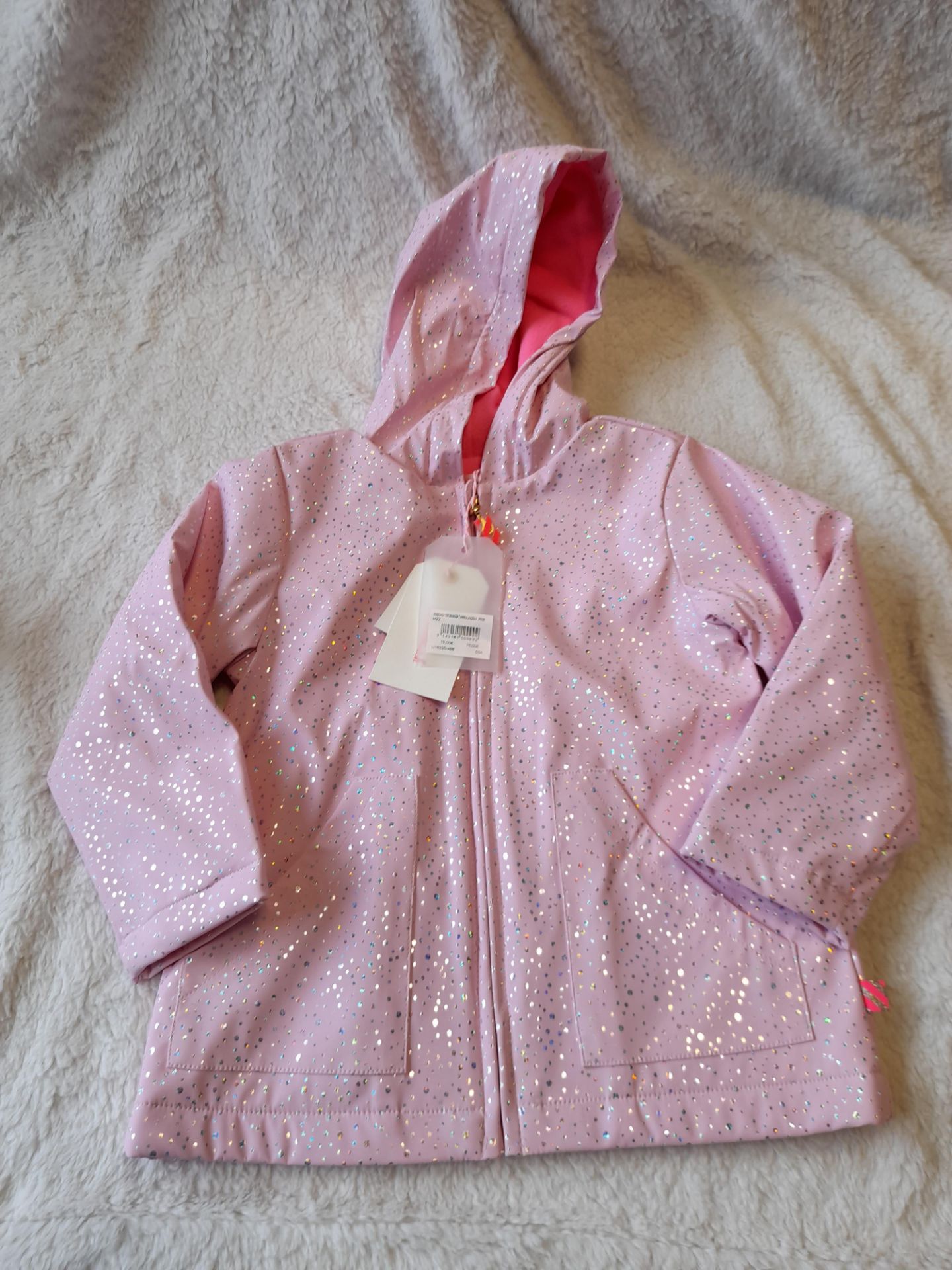 Billieblush Pink & Glitter Dotty Hooded Raincoat,