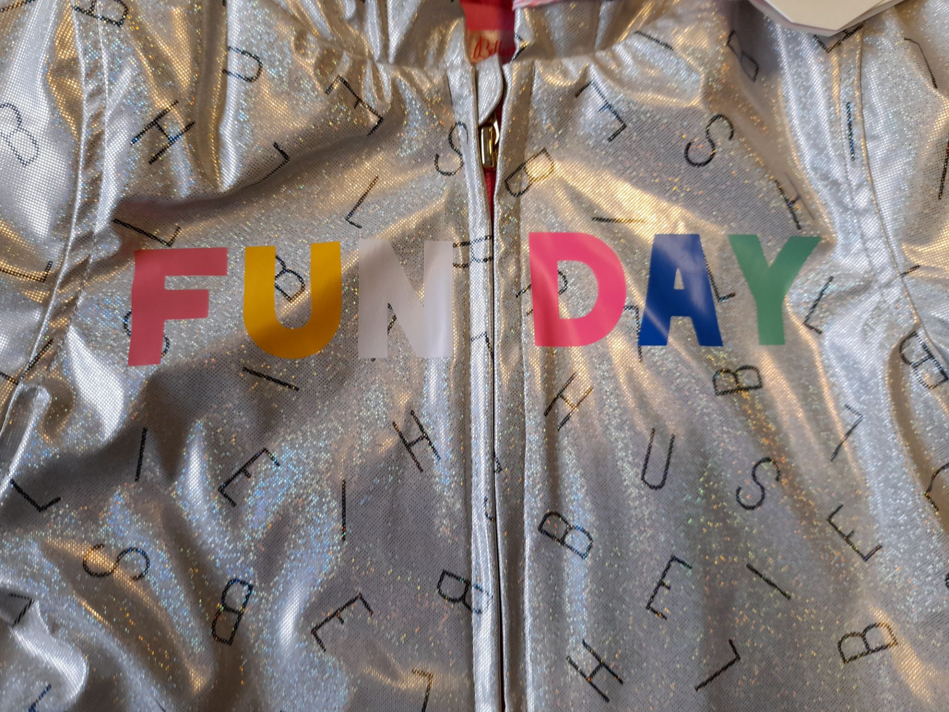 Billieblush ‘FUNDAY’ Silver Glitter Hooded Raincoa - Image 3 of 7