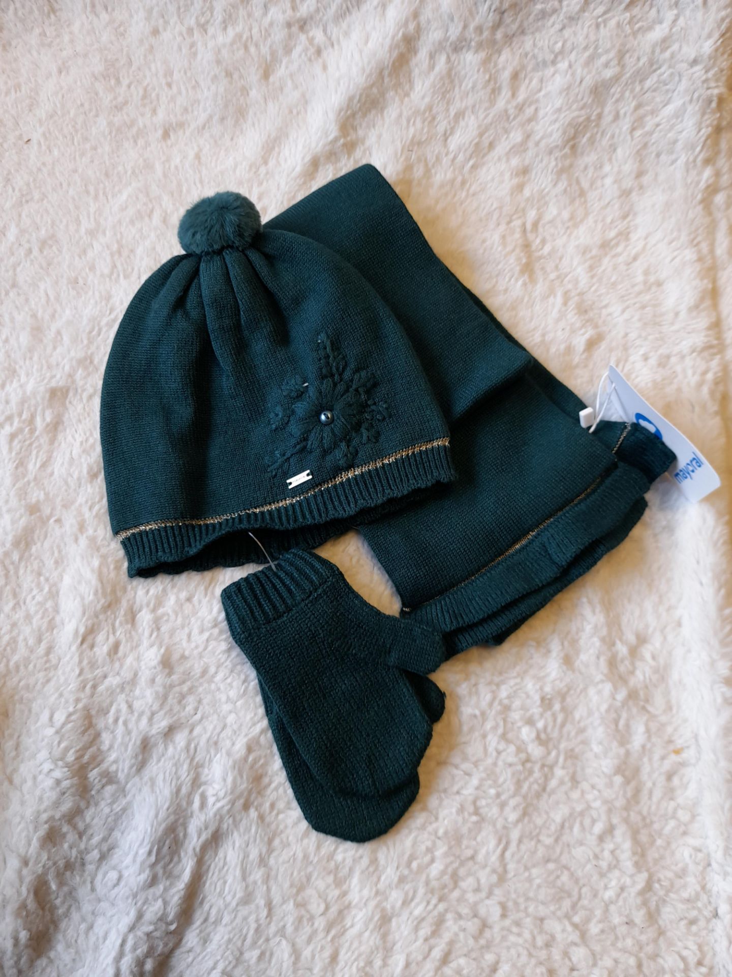 5 x Mayoral Bottle Green Hat, Mitten & Scarf sets, - Image 2 of 5