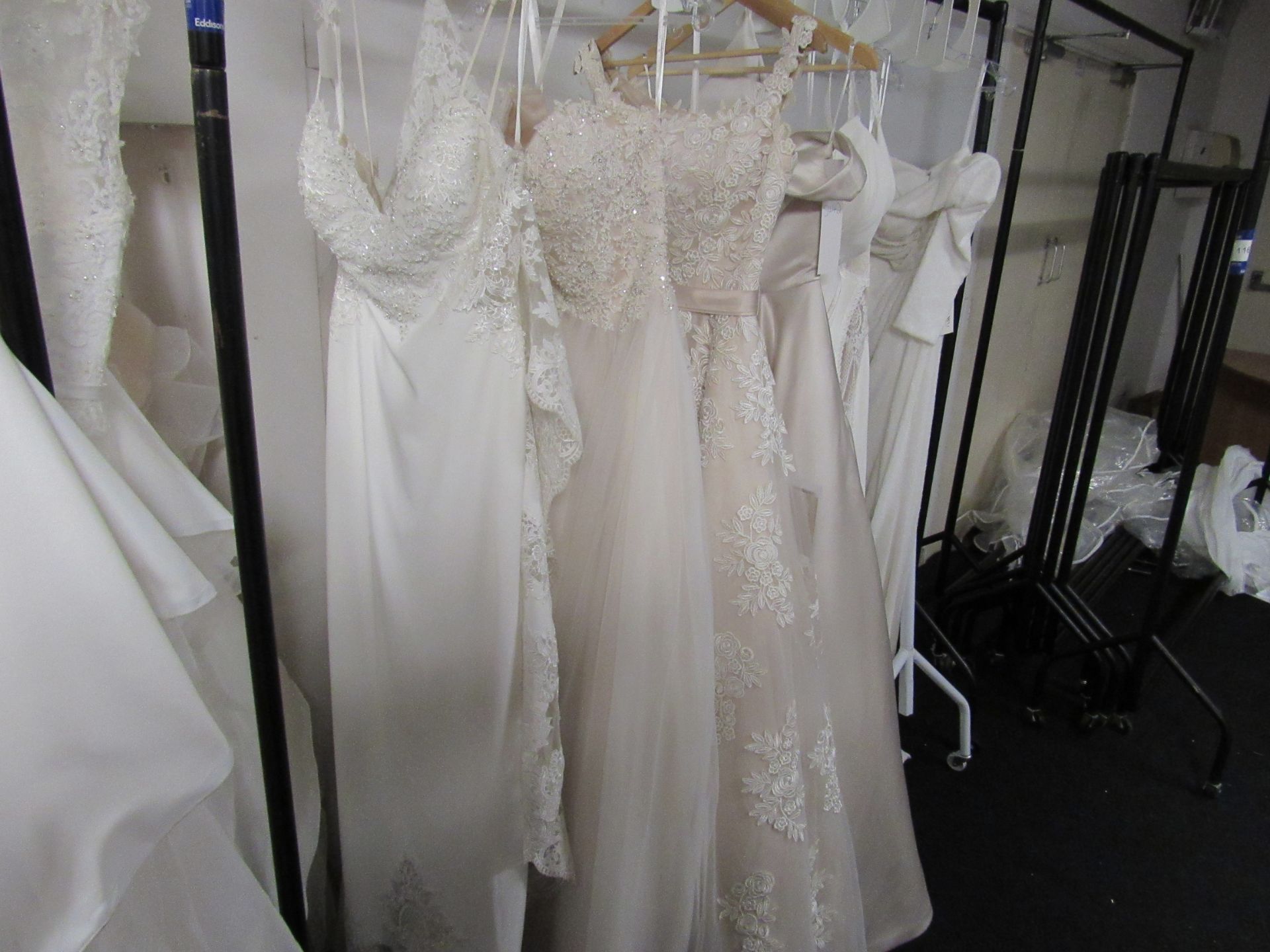 6 various bridal gowns to rail