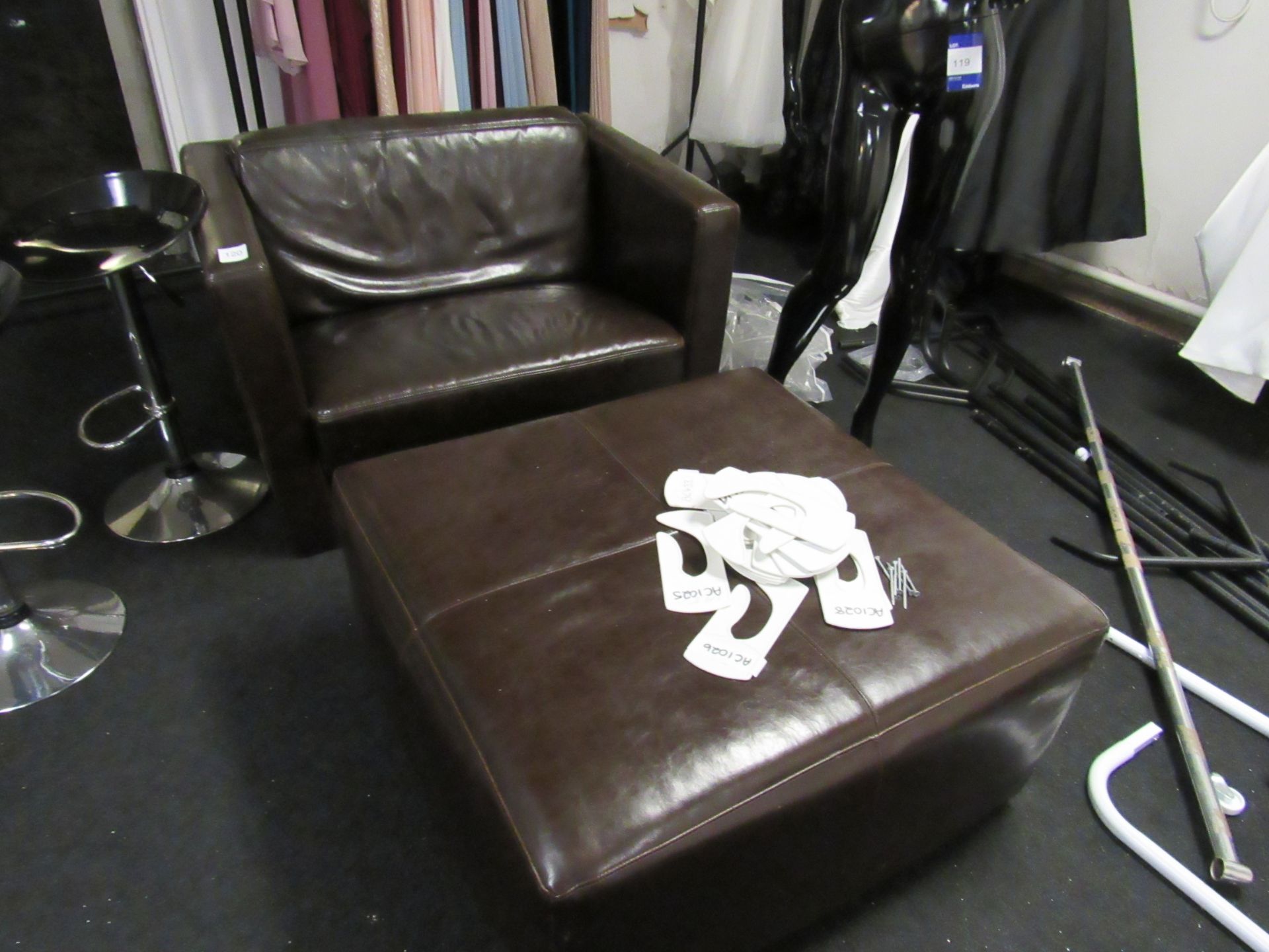 Leather effect Sofa and foot stool - Image 3 of 3