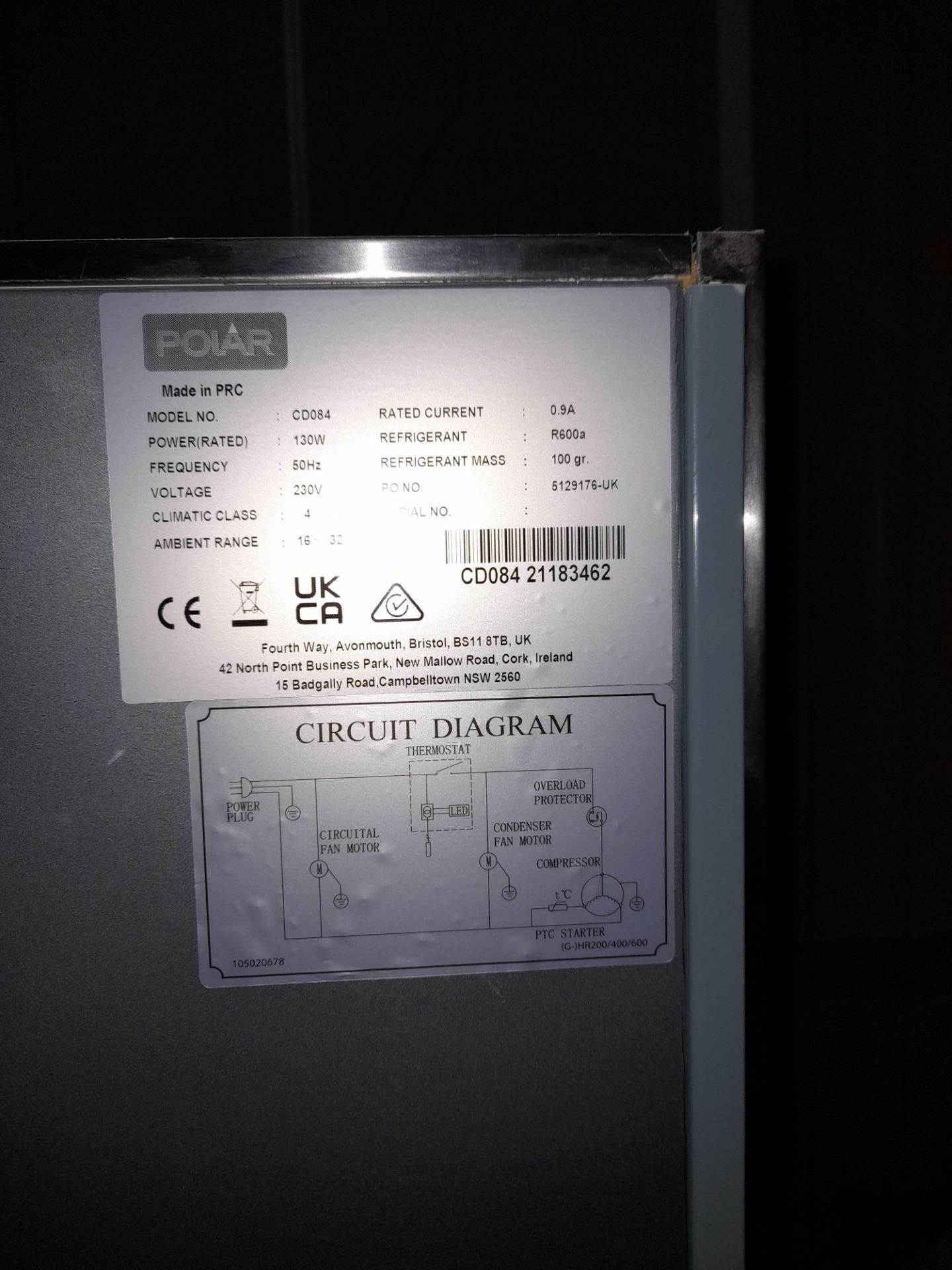 Polar CD084 stainless steel upright refrigerator (Approx. 770 x 1900 x 700) – Located Manchester - Image 2 of 2