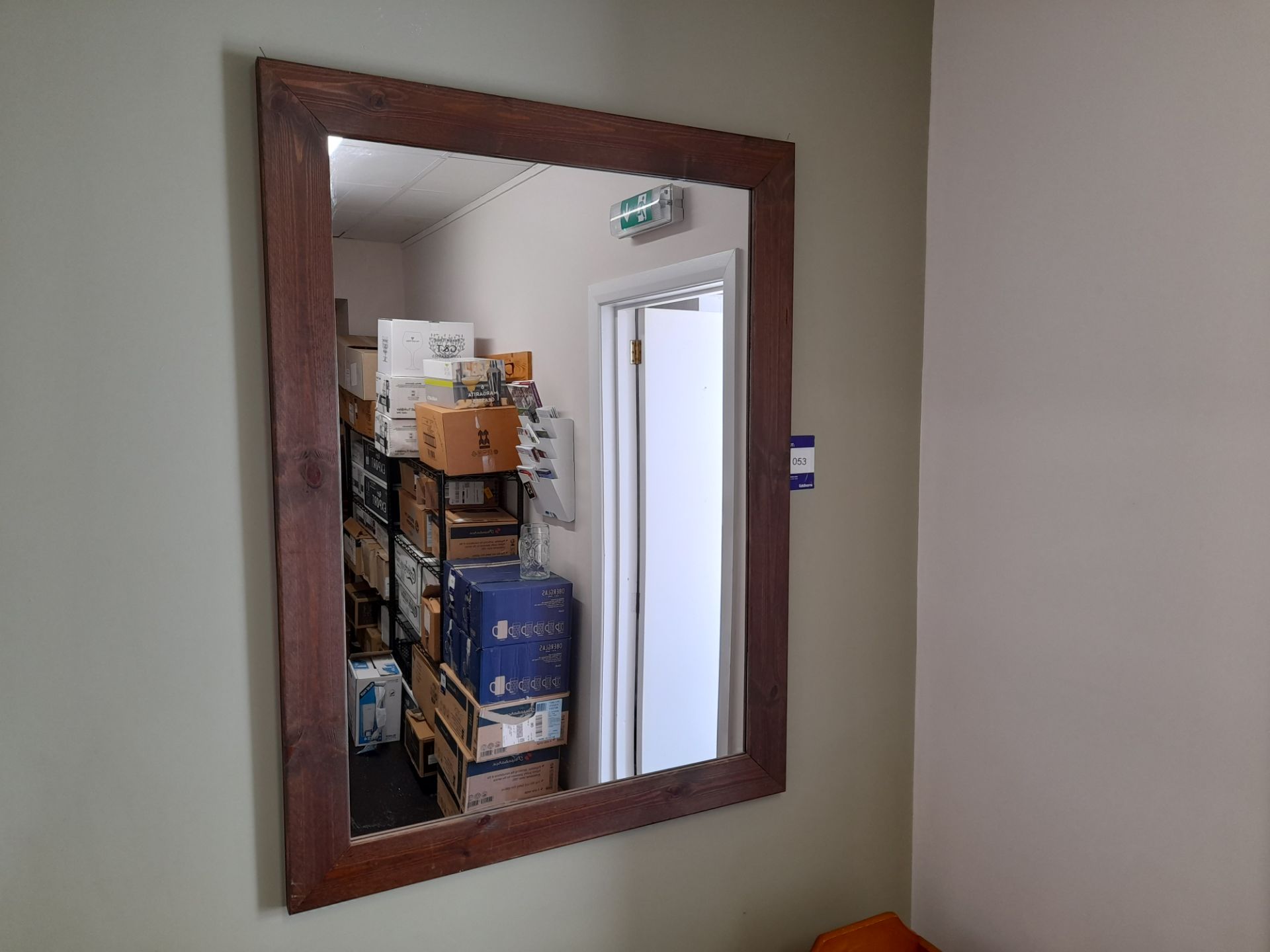 1160mm x 860mm wooden framed mirror – Located Telf