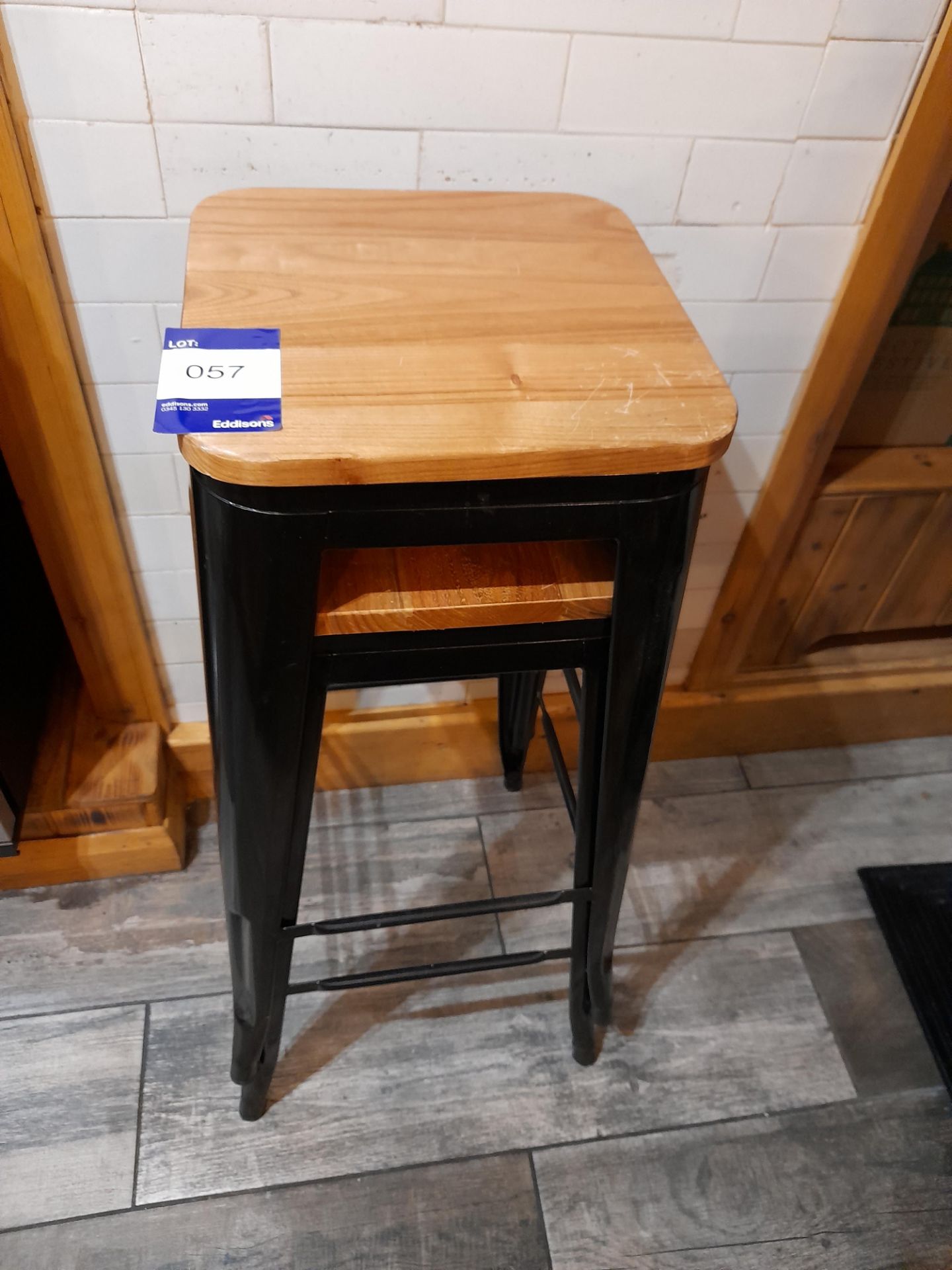 Pair of steel framed wooden top bar stools – Locat