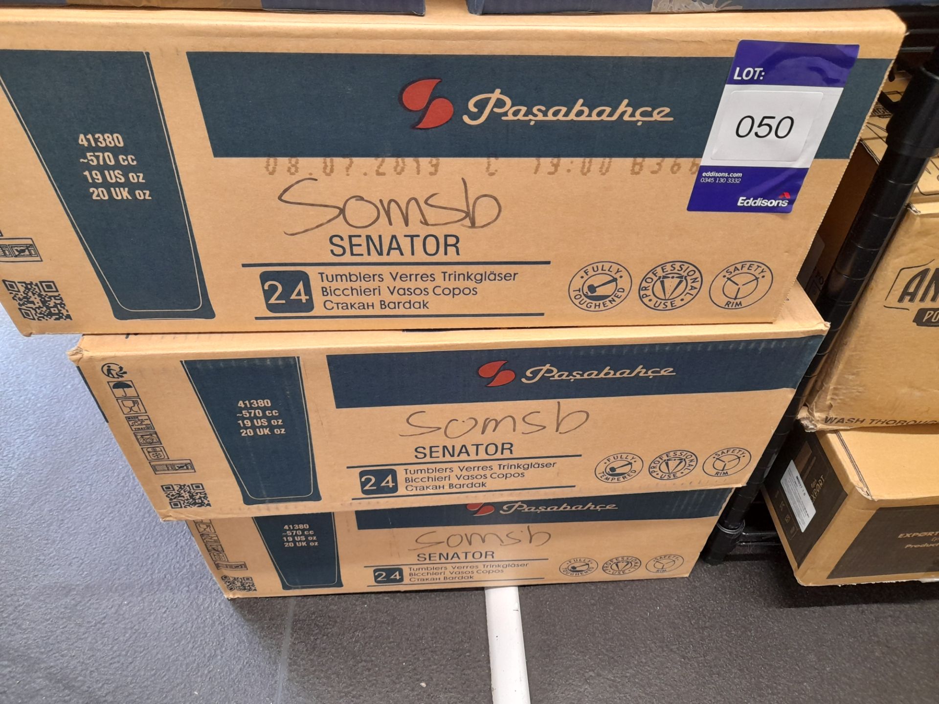3 x Boxes of Pasabahce Senator glasses – Located T