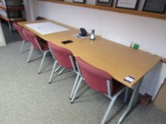 2 x Oak effect rectangular tables with 4 upholster