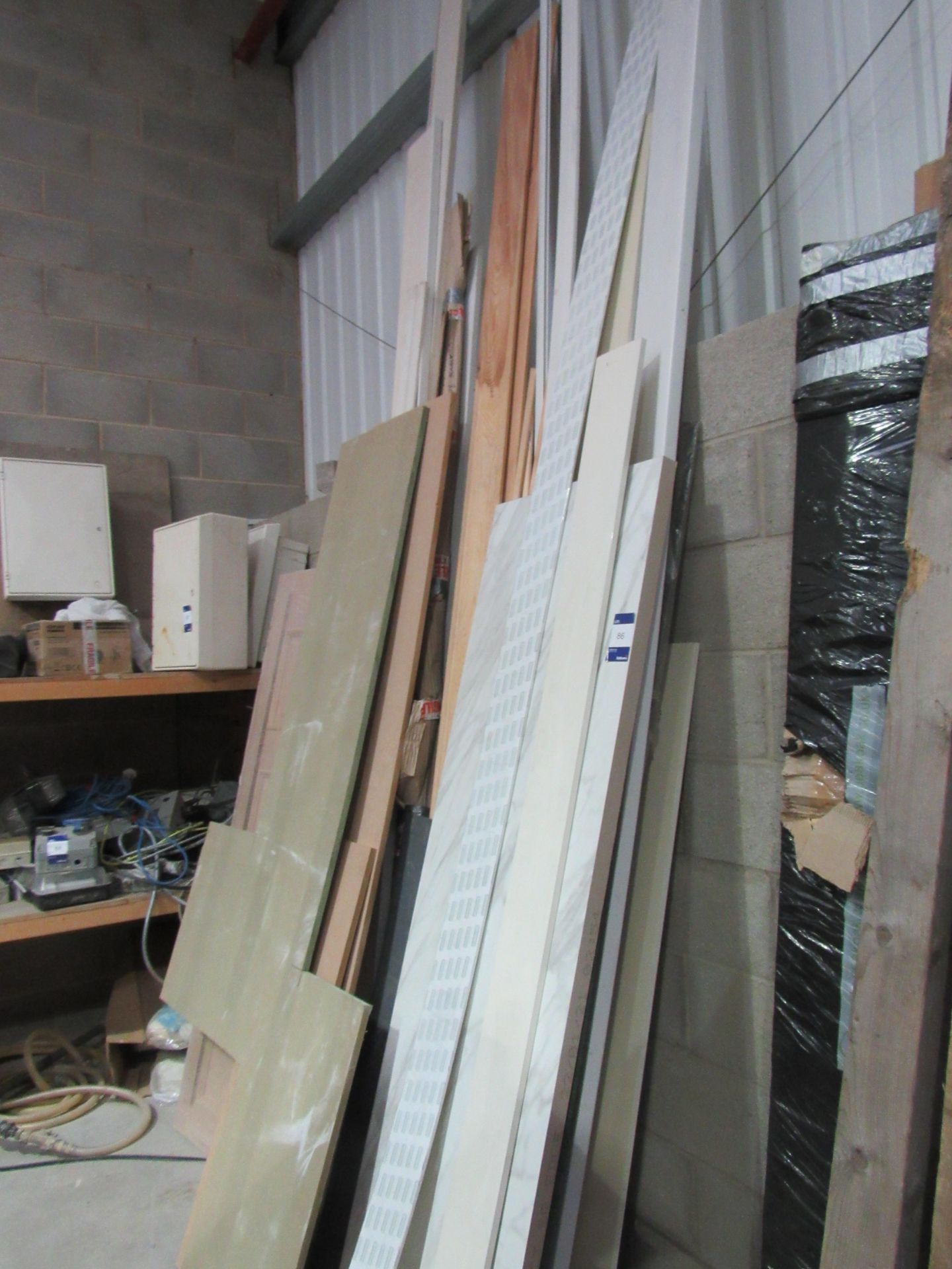 Quantity of various timber, worktops and 2 doors