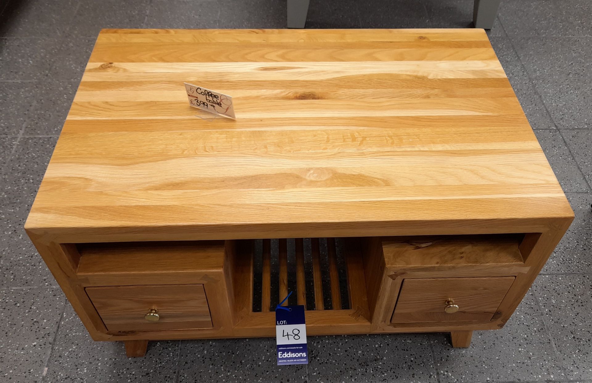 Wooden designer coffee table with double sided drawer Approx. 900mm (w) x 600mm (d) x 500mm (h)