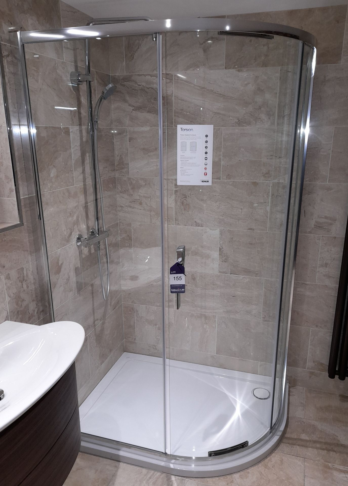 Kohler Torsion quadrant shower encloser with tray and fittings, located ...