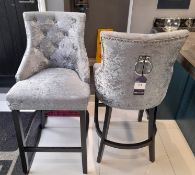 2 x Velvet effect upholstered bar stools