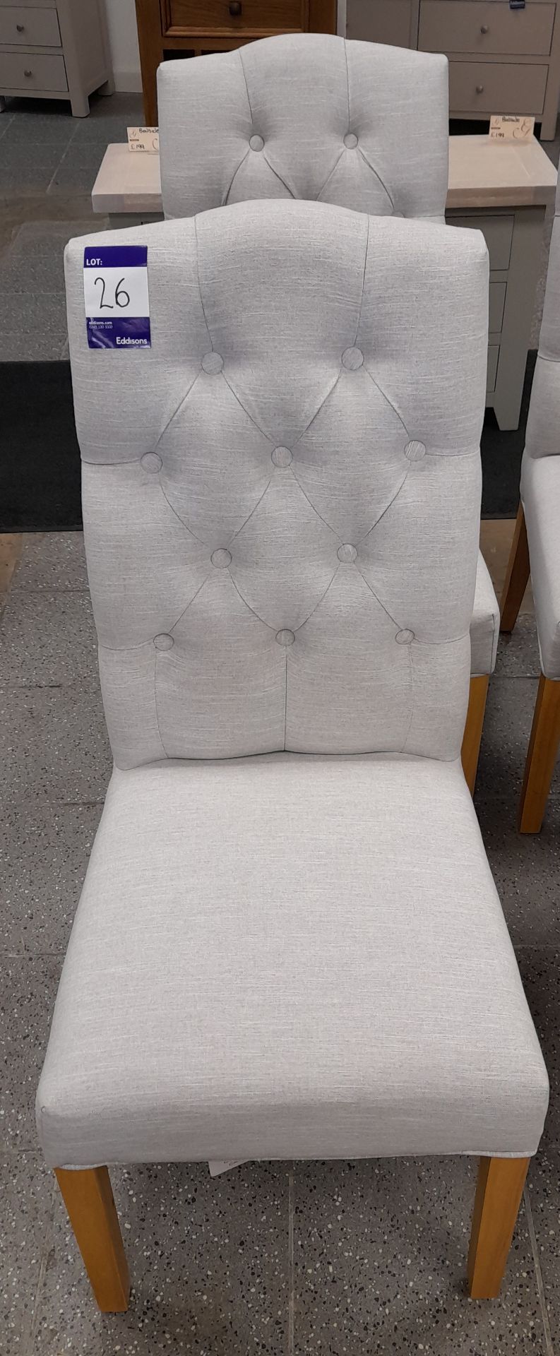 2 x grey fabric button backed dining chairs