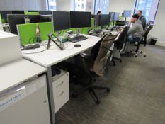 8 various white desks with privacy screens
