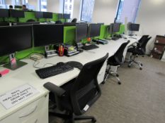 8 various white desks with privacy screens