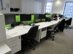 8 various white desks with privacy screens