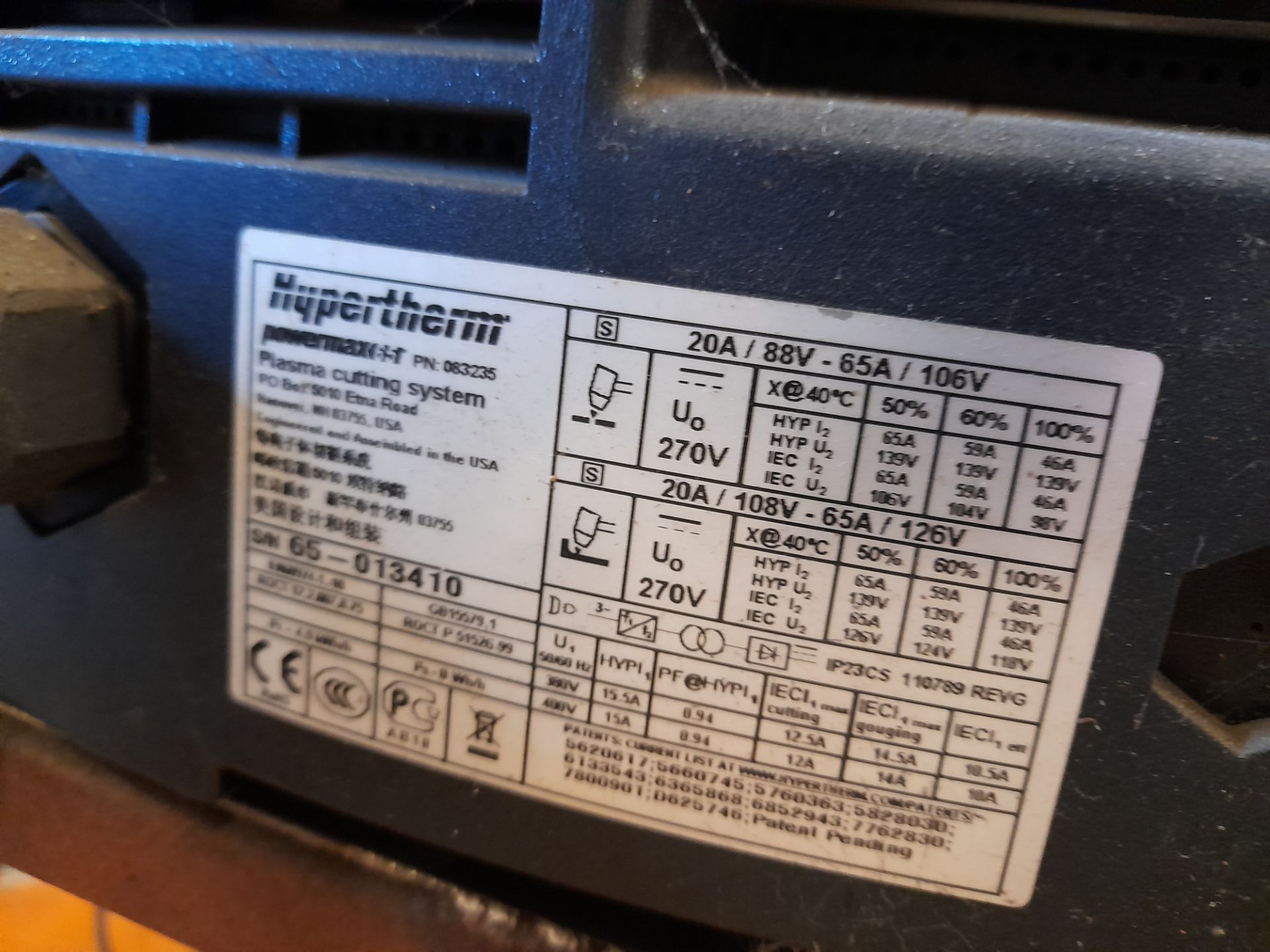 Hypertherm Powermax 65 plasma cutter, Serial Numbe - Image 3 of 3