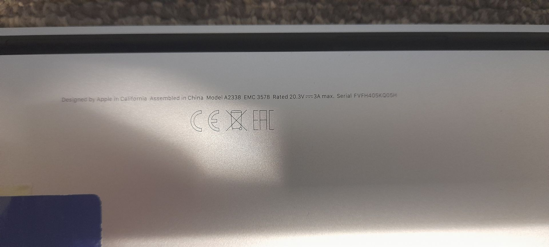 MacBook Pro 13", M1, A2338 EMC 3578, S/N: FVFH405KQ05H - Image 3 of 4