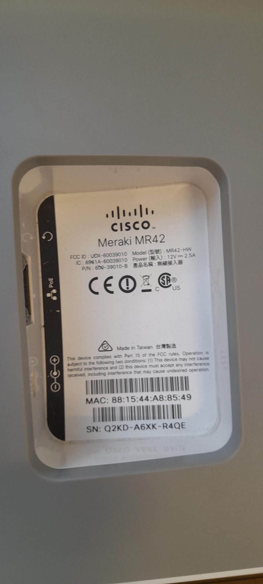 Cisco Meraki, MR42, S/N: Q2KD-A6XK-R4QE - Image 3 of 3