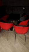 4 x Metamobil red plastic stackable chairs and chrome based pedestal table (1,200mm)