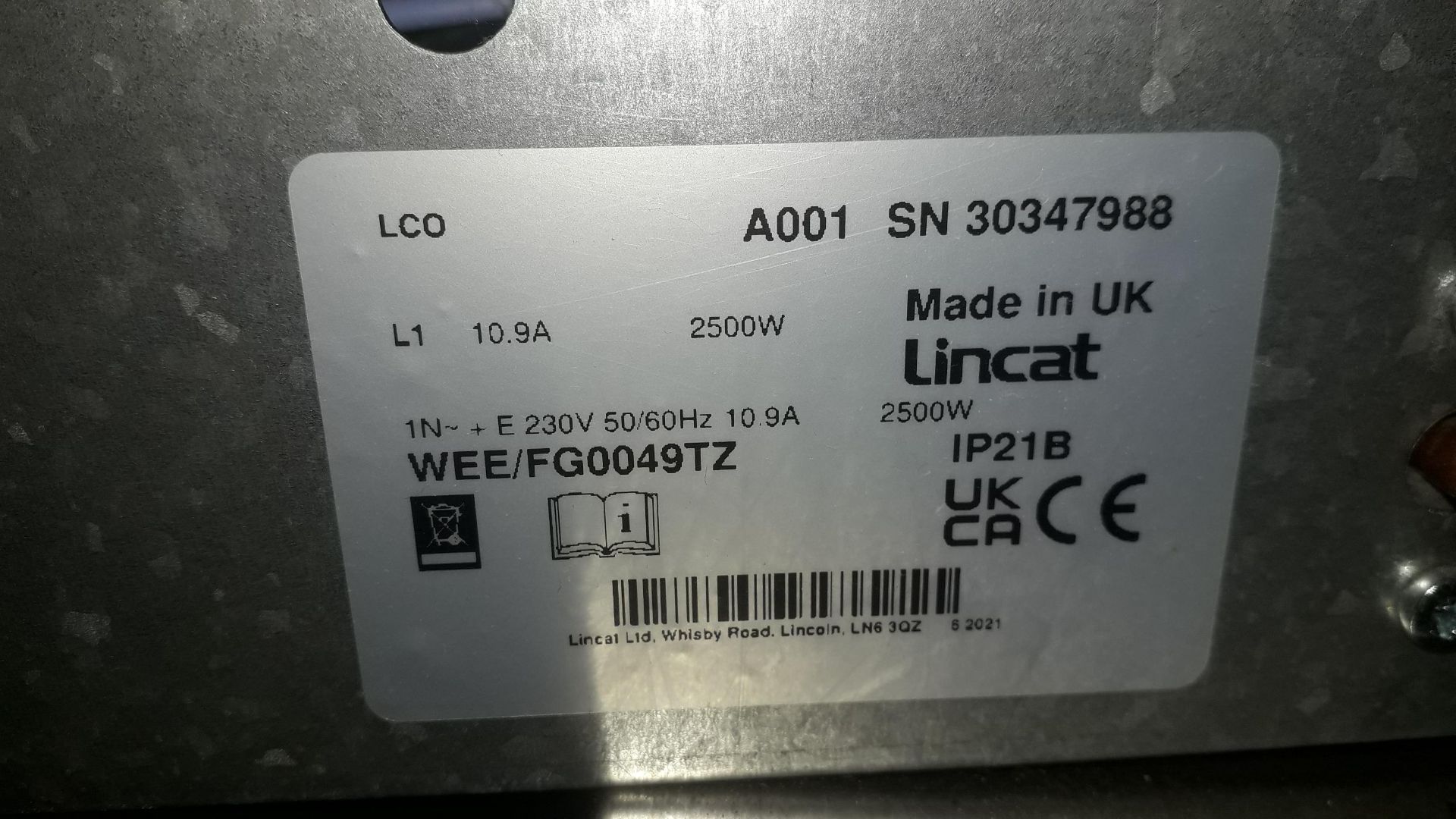 Lincat LCO Electric countertop convection oven, Serial number 30347988 240v - Image 3 of 3