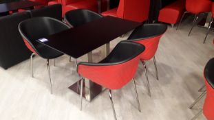 4 x Metamobil red plastic stackable chairs and chrome based pedestal table (1,200mm)