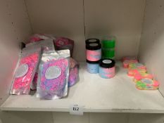 Shelf to contain qty of spaghetti soap bags, bubble bars and whipped soap