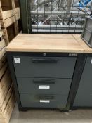 Hilka garage metal 3 drawer chest with wood top 850 x 600 x 430mm (no keys)