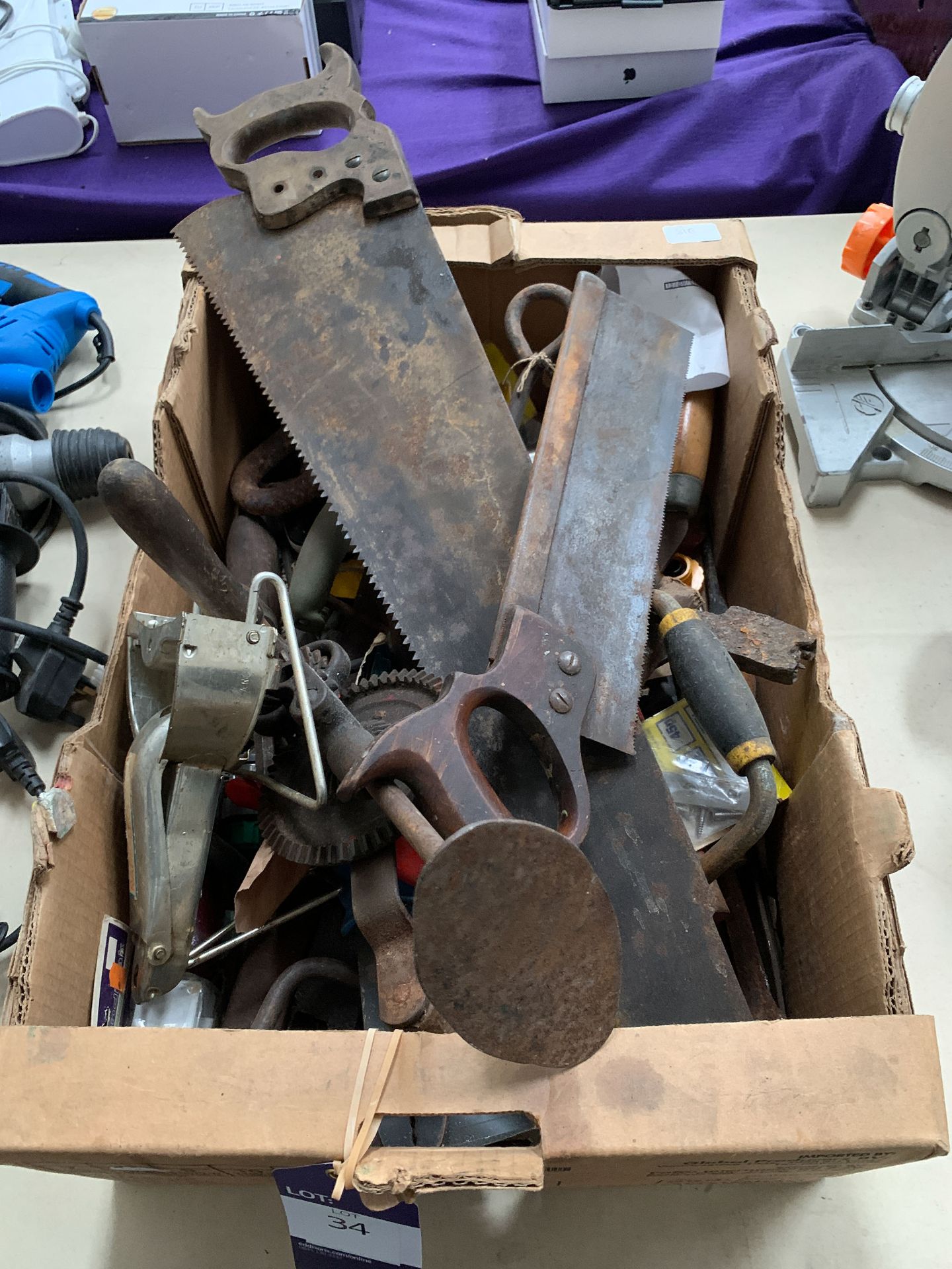 Qty of Various Hand Tools to cardboard box