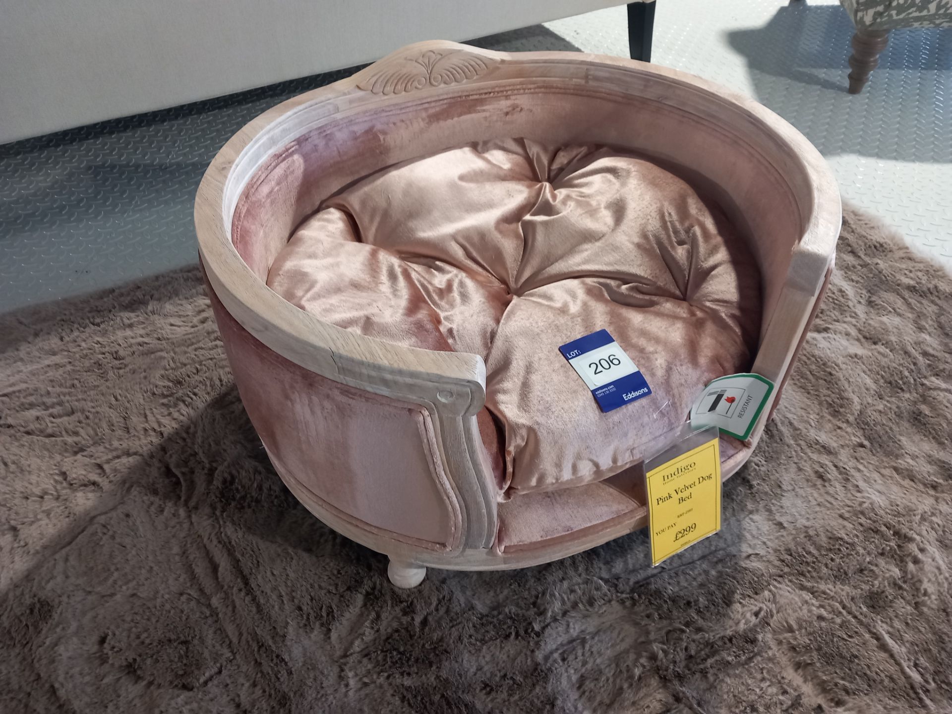 Pink Velvet Dog Bed, RRP. £389(Located On 1st Floor with No Lift Facilities – Purchaser Advised to