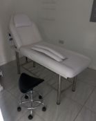 White Therapy Bed with Mobile Stool and Shelving Unit