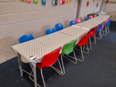 4 x Large plastic tables, with 20 x various coloured plastic chairs (Location – Prudhoe)