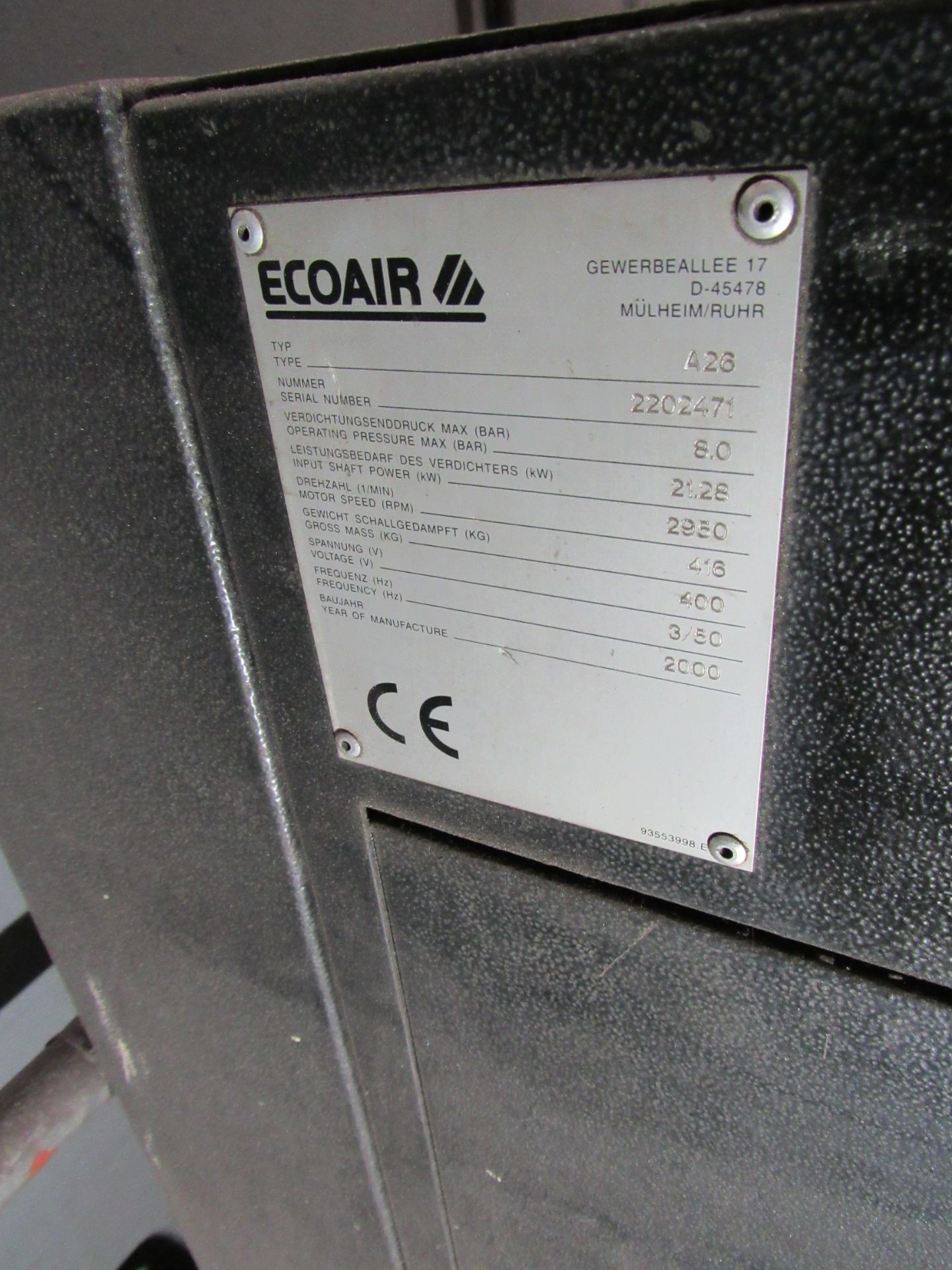 Ecoair Compressor A26 DL12 - Image 3 of 3