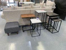 Nest of 3 Metal Top Coffee Tables, 2 Marble Top Coffee Tables, Trolley & Footstool