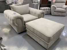 Grey Button Armed Armchair and Matching Footstool