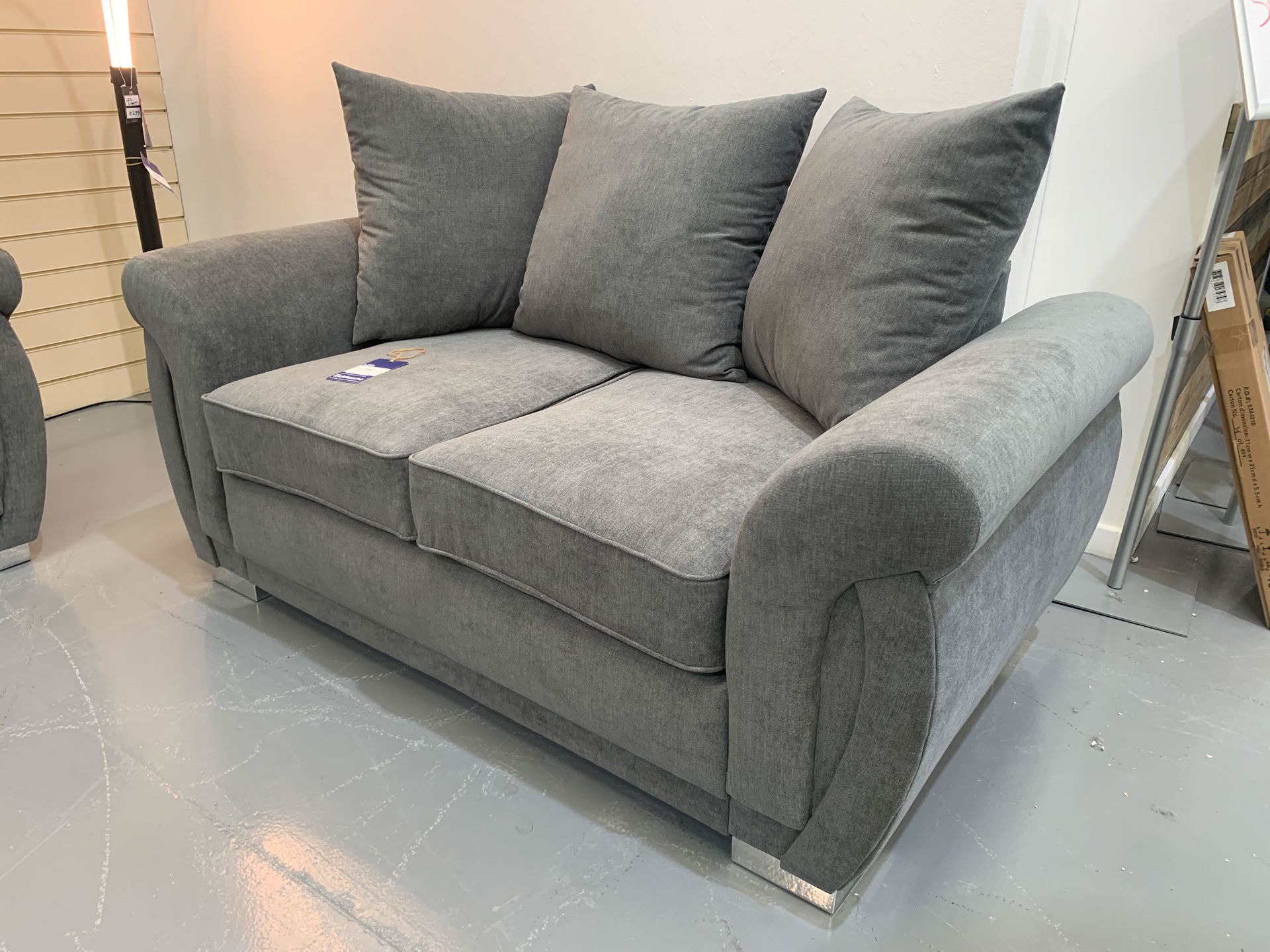 Scatterback Grey 2-Seat Sofa with Chrome Feet - Image 2 of 4