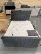 Dark Grey Velvet and Mirrored King Size Slatted Bedstead with Mattress