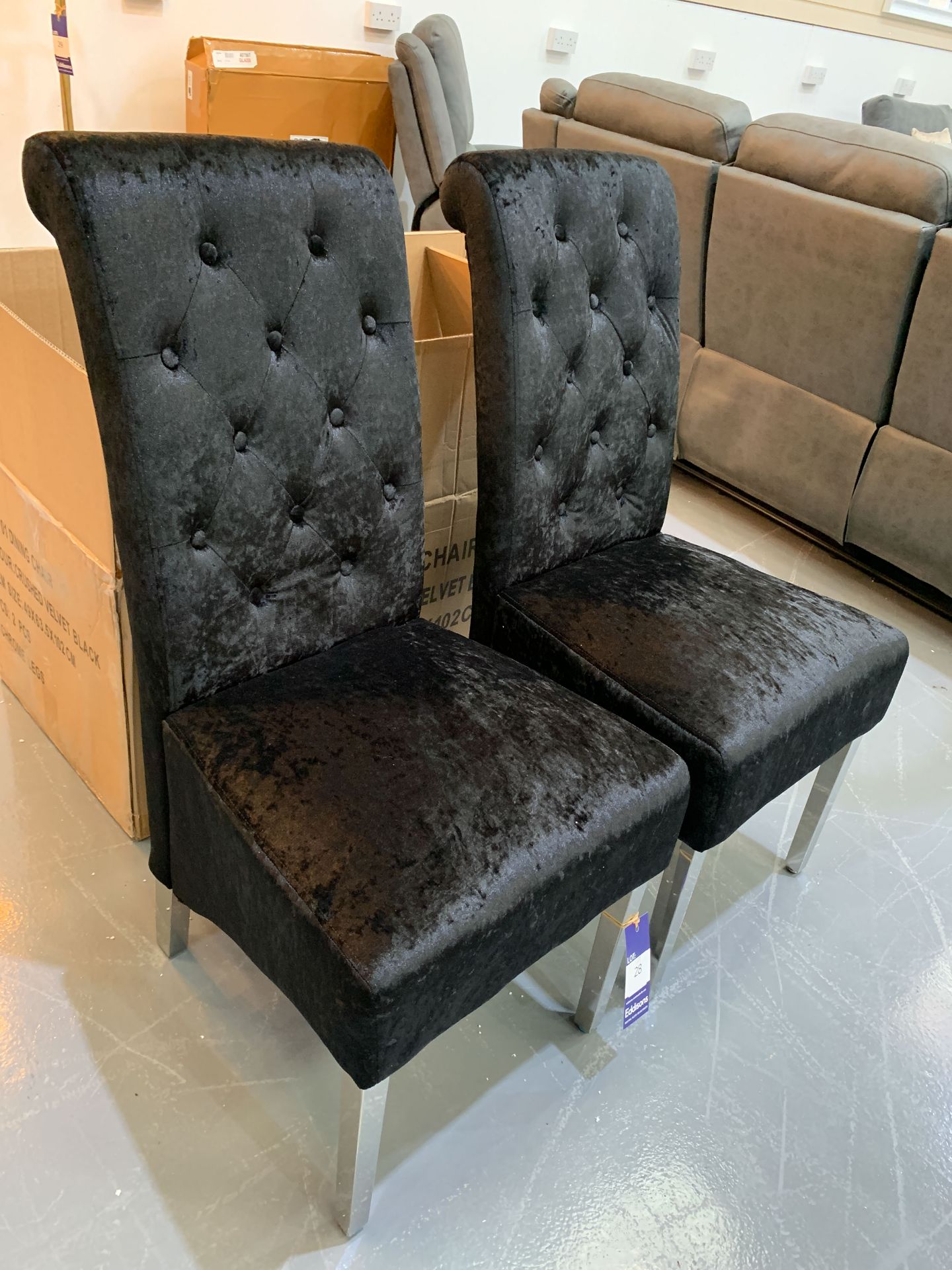 4x Dining Chairs in Black Crushed Velvet (two still boxed) - Image 3 of 6