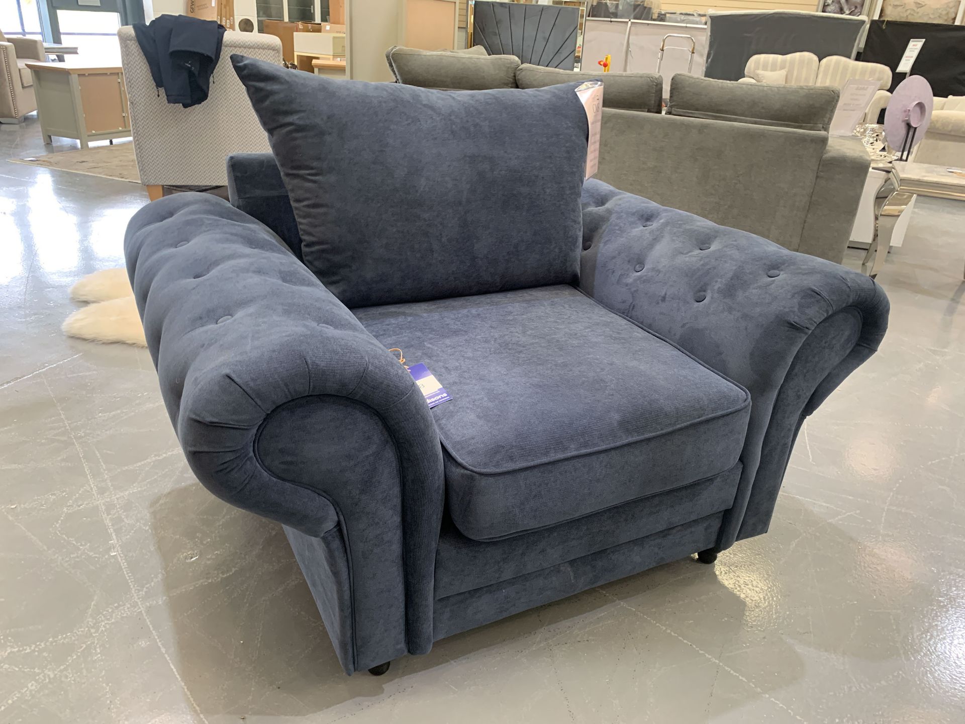 Blue Armchair with Buttoned Arms