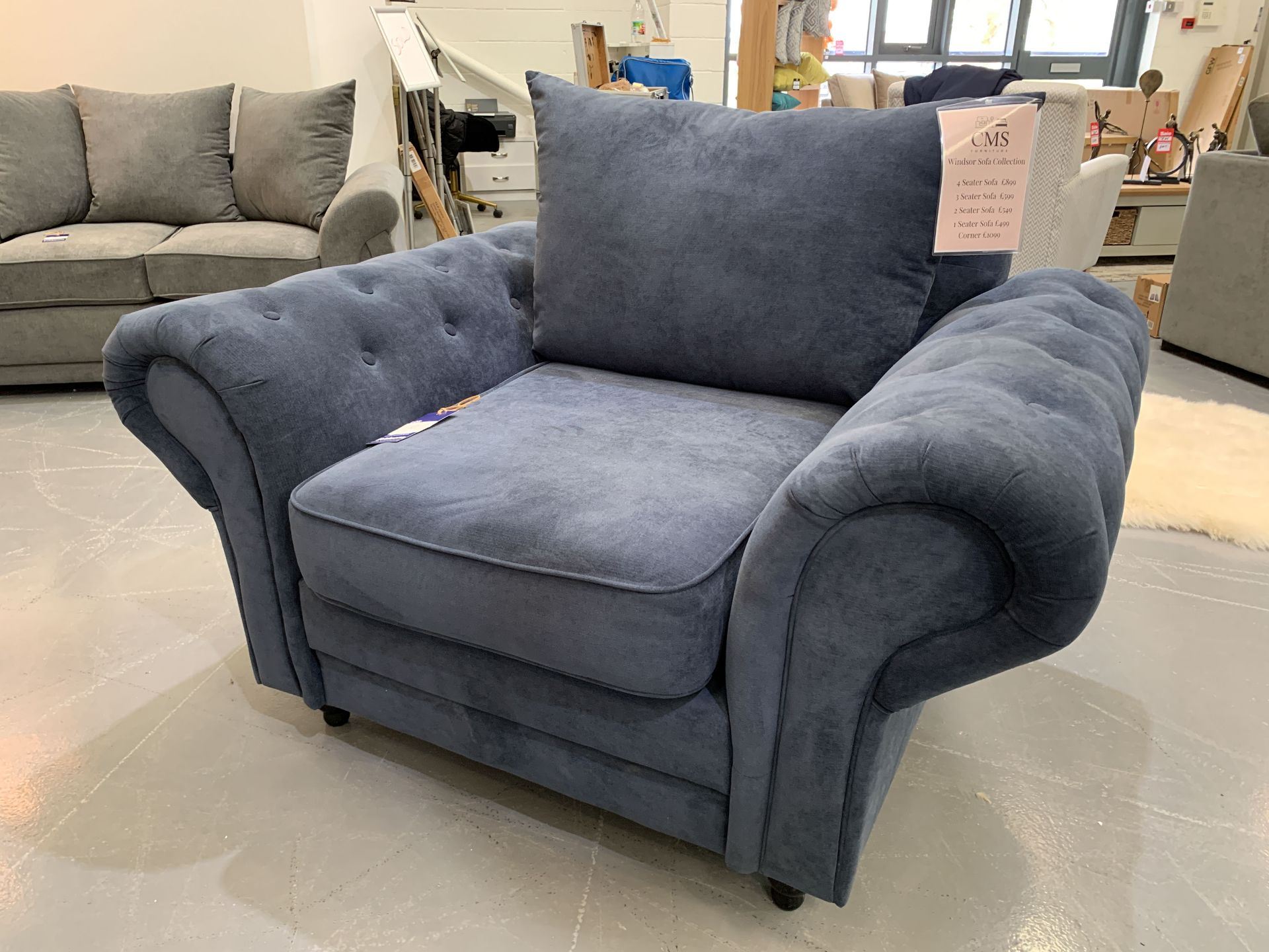 Blue Armchair with Buttoned Arms - Image 2 of 3