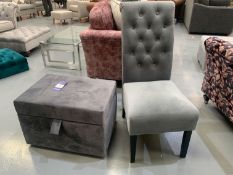 Grey Velvet Dining Chair and Grey Velvet Storage Footstool