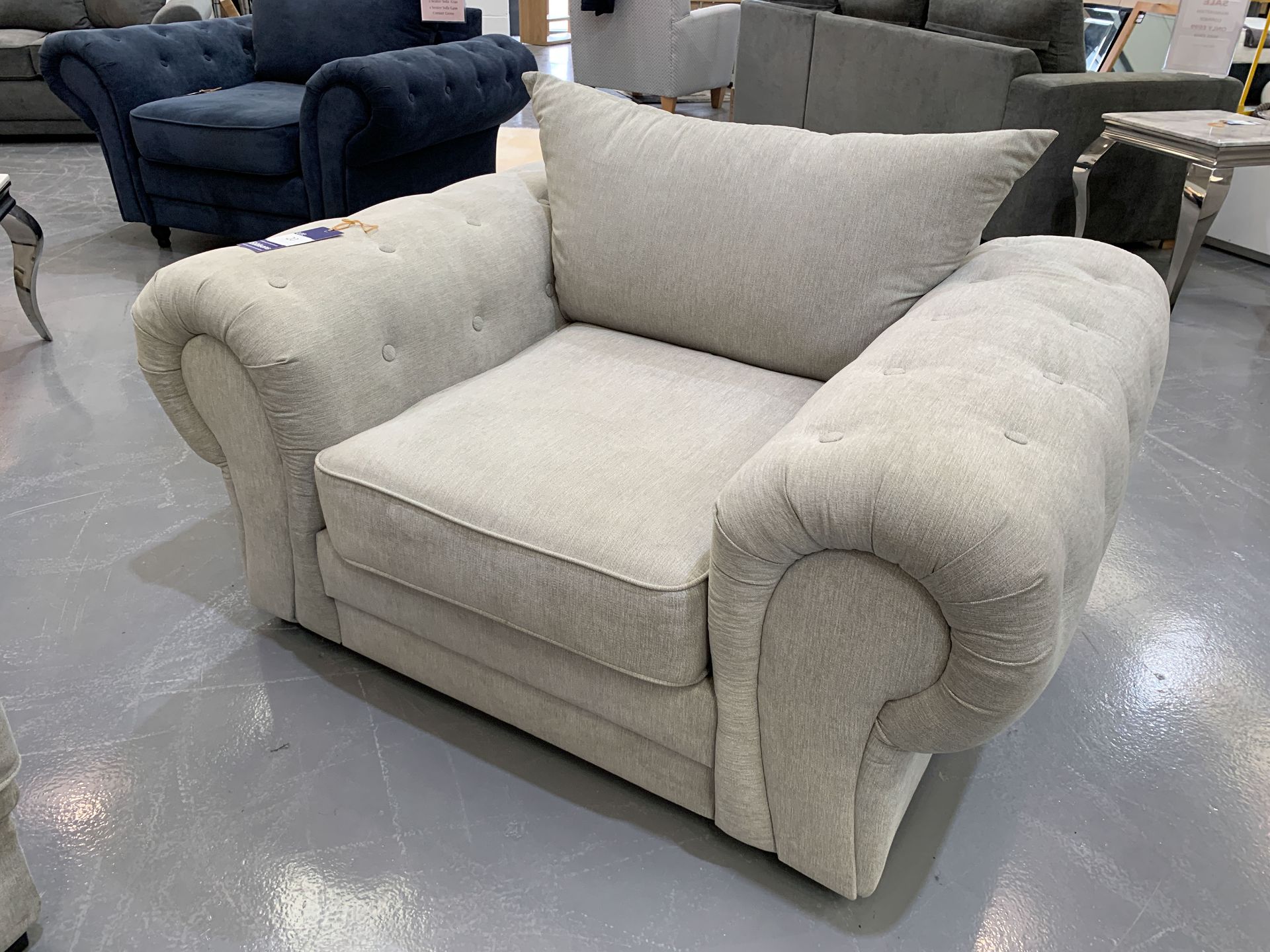 Grey Button Armed Armchair and Matching Footstool - Image 3 of 6