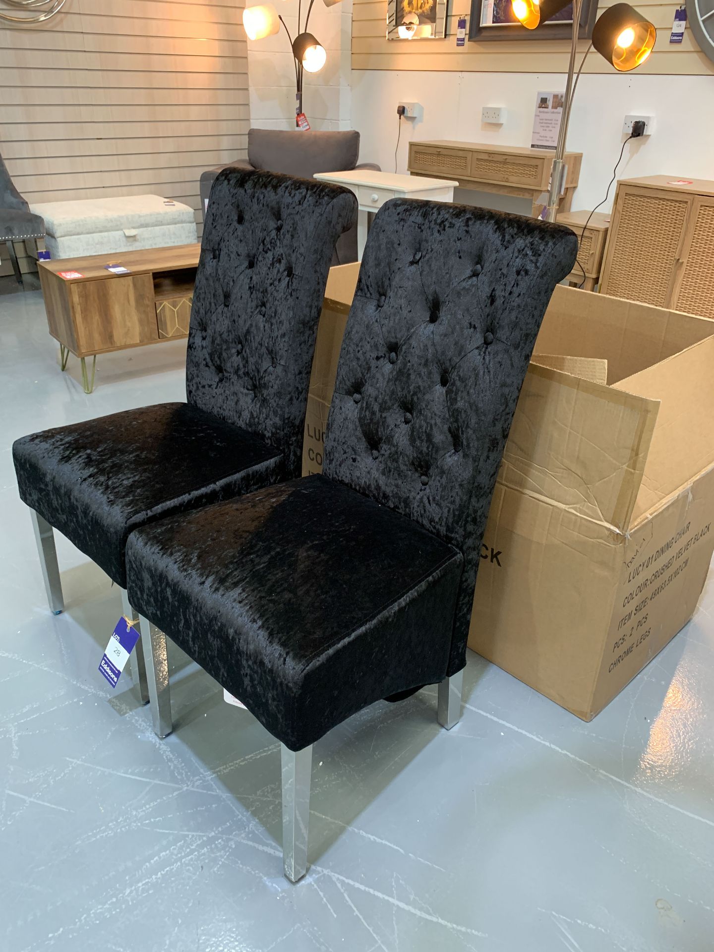 4x Dining Chairs in Black Crushed Velvet (two still boxed) - Image 2 of 6