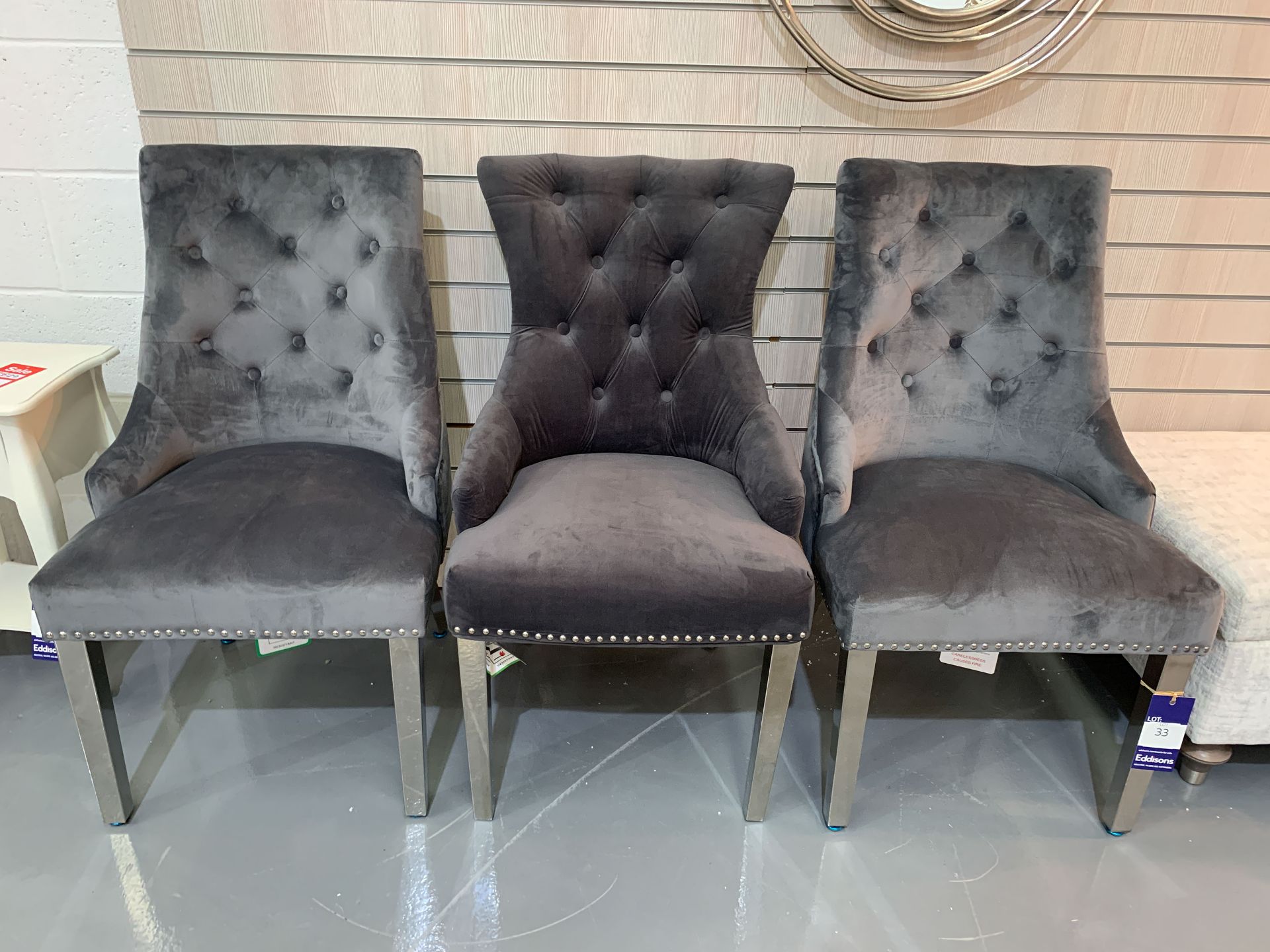 Pair of Grey Velvet Dining Chairs and a Similar Darker Grey Dining Chair (3)