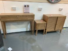 3x Pieces of Bordeaux Collection Ratten Fronted Furniture; Console Table, Large Cabinet