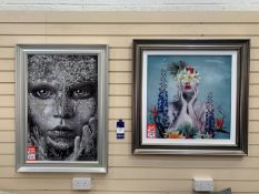 2x Metallic Paint & Crystal Prints - Face and Woman & Flowers
